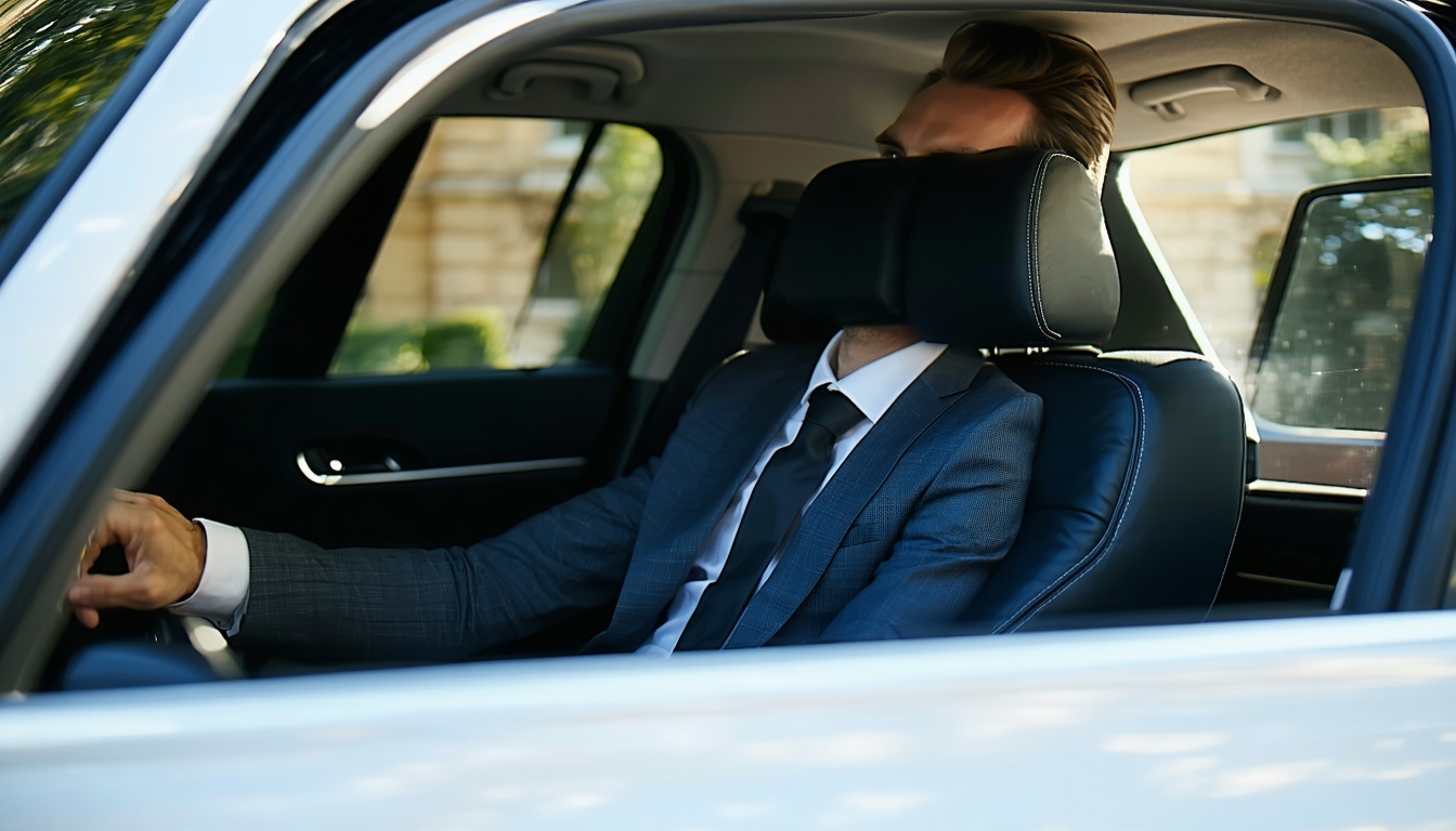Professional chauffeur assisting business travellers
